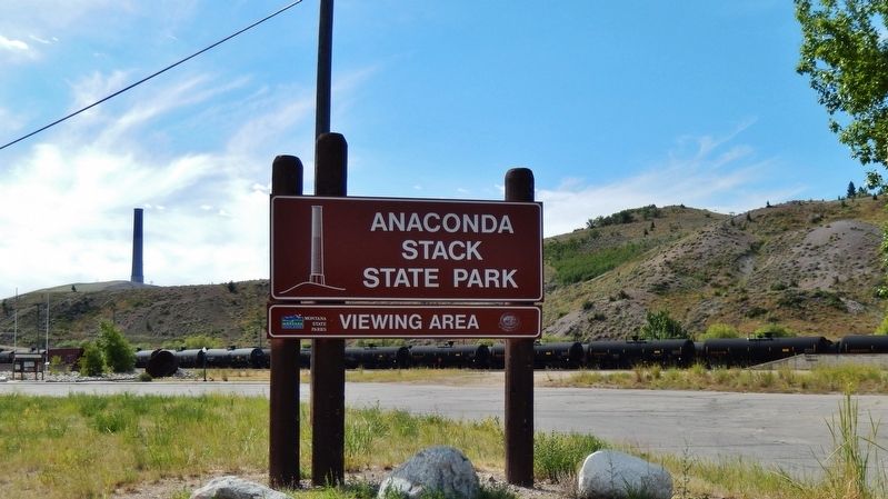 Anaconda Smelter Stack State Park (<i>turn here to access exhibit and marker</i>). Click for full size. Anaconda Smelter Stack State Park (<i>turn here to access exhibit and marker</i>) image. Click for full size.