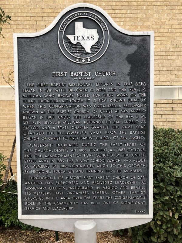 First Baptist Church of San Angelo Marker image. Click for full size.