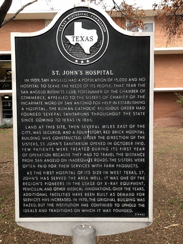 St. John's Hospital Marker image. Click for full size.