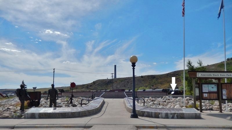 Anaconda Smelter Stack Exhibit (<i>marker visible on right, along west side of ring</i>) image. Click for full size.