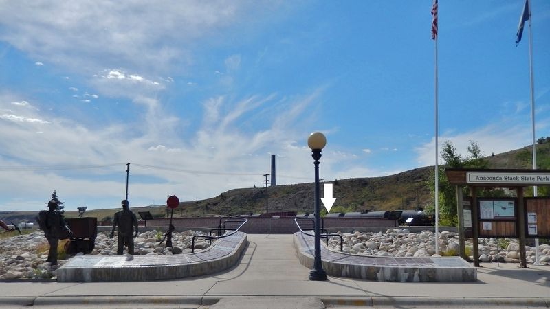 Anaconda Smelter Stack Exhibit (<i>marker is located along walkway, on south side of ring</i>) image. Click for full size.