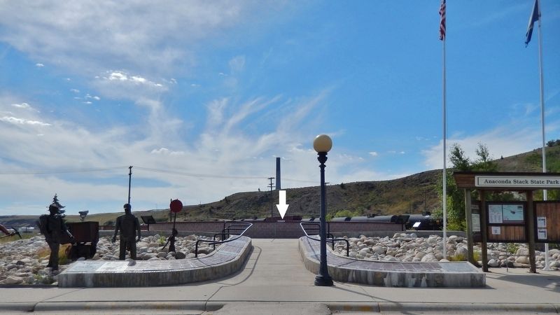 Anaconda Smelter Stack Exhibit (<i>marker is located along walkway, on west side of the ring</i>). Click for full size. Anaconda Smelter Stack Exhibit (<i>marker is located along walkway, on west side of the ring</i>) image. Click for full size.