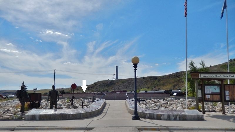 Anaconda Smelter Stack Exhibit (<i>marker is located along walkway, on east side of the ring</i>) image. Click for full size.