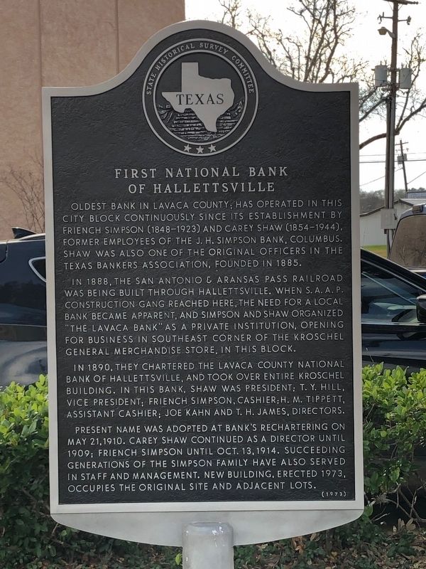 First National Bank of Hallettsville Marker image. Click for full size.