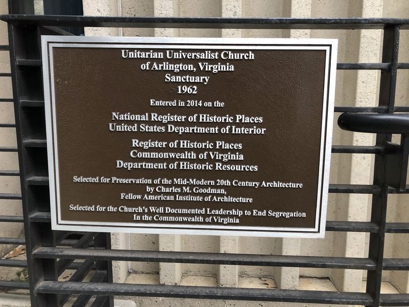 Unitarian Universalist Church of Arlington, Virginia Sanctuary Marker image. Click for full size.