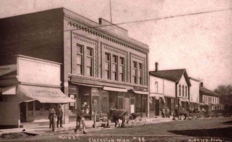 Marker detail: Downtown Clarkston, looking south, about 1910 image. Click for full size.