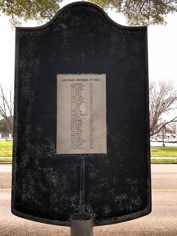 James W. Robinson Marker Rear with list of Texas Lieutenant Governors. Click for full size. James W. Robinson Marker Rear with list of Texas Lieutenant Governors image. Click for full size.