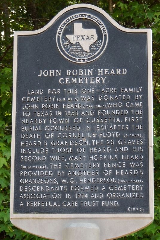 John Robin Heard Cemetery Marker. Click for full size. John Robin Heard Cemetery Marker image. Click for full size.