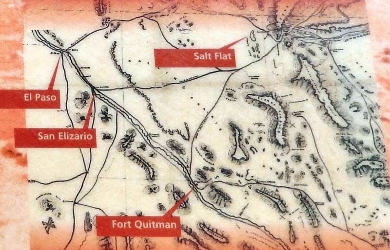 Marker detail: Map of the Military District of the Pecos showing the roads to the salt flats image. Click for full size.