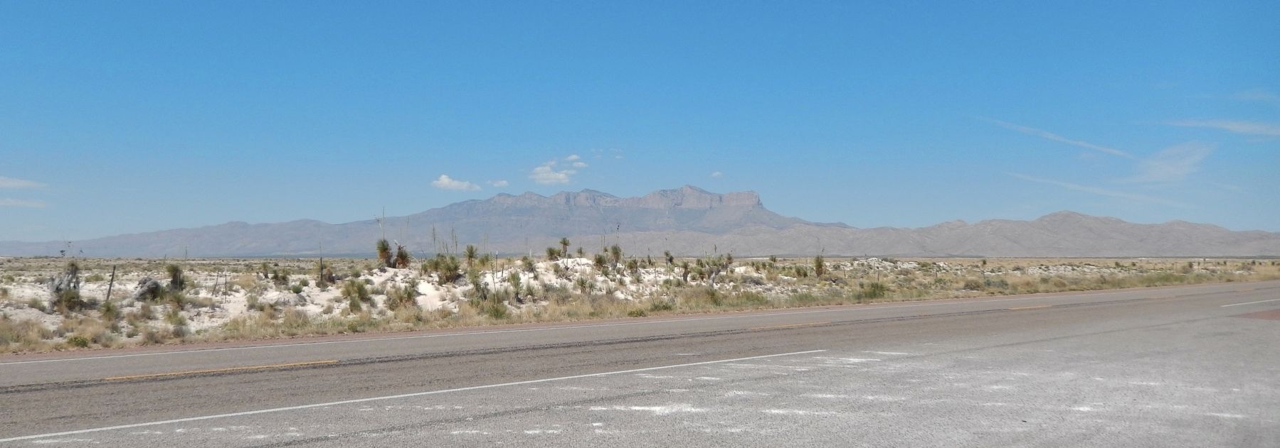 U.S. Highway 62/180 and Guadalupe Mountains (<i>view looking northeast from marker</i>). Click for full size. U.S. Highway 62/180 and Guadalupe Mountains (<i>view looking northeast from marker</i>) image. Click for full size.