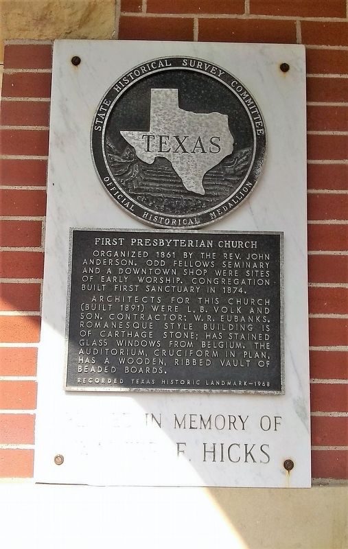First Presbyterian Church Marker. Click for full size. First Presbyterian Church Marker image. Click for full size.