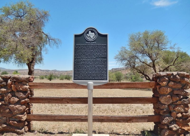 Prude Ranch Marker (<i>wide view; Prude Guest Ranch in background behind fence</i>) image. Click for full size.