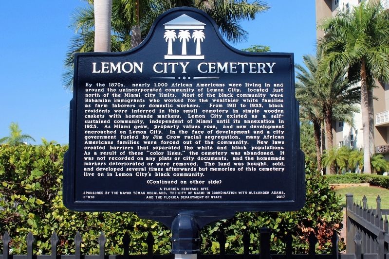 Lemon City Cemetery Marker Side 1 image. Click for full size.