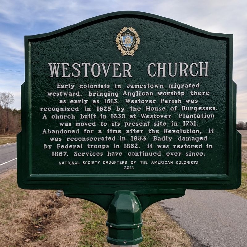 Westover Church Marker. Click for full size. Westover Church Marker image. Click for full size.