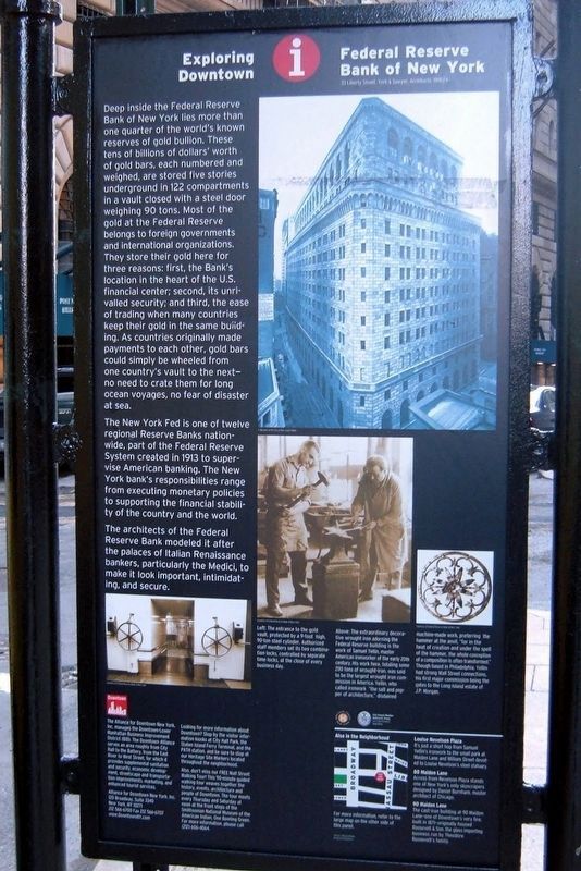 Federal Reserve Bank of New York Marker, 2006. Click for full size. Federal Reserve Bank of New York Marker, 2006 image. Click for full size.