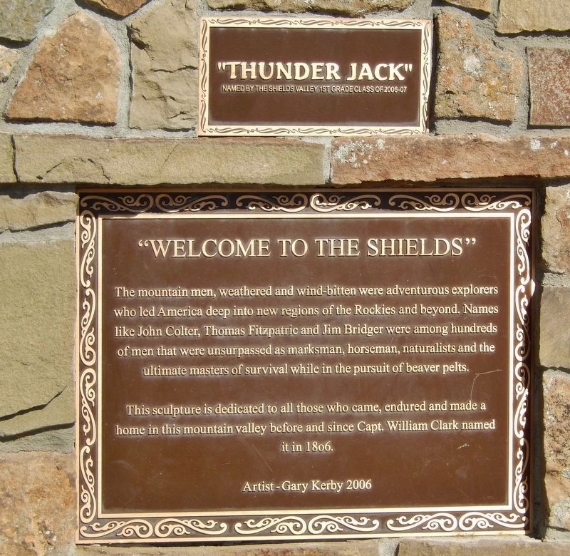 "Welcome to the Shields" (<i>base of "Thunder Jack" statue</i>) image. Click for full size.