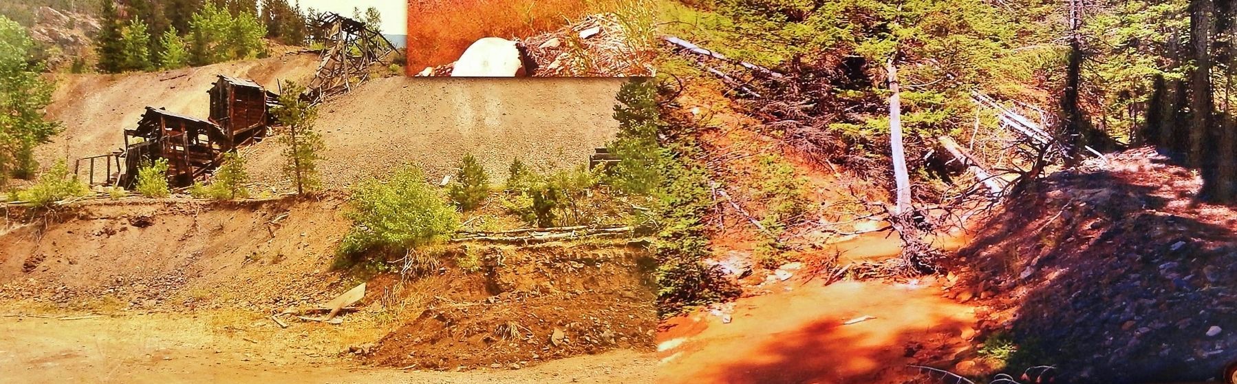 Marker detail: Queen of the Hills mine ruins (left) image. Click for full size.
