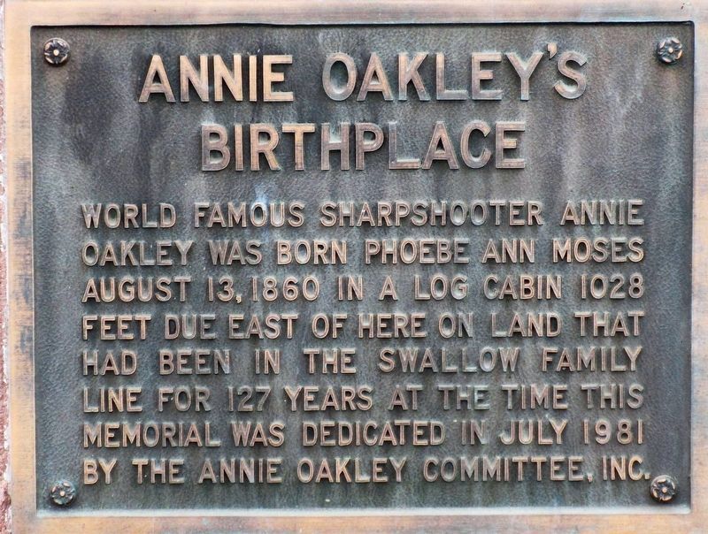 Annie Oakleys Birthplace Marker image. Click for full size.