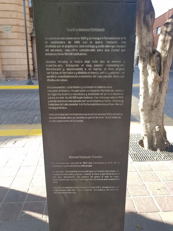 Manuel Doblado Theater Marker reverse image. Click for full size.