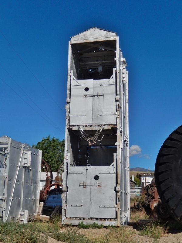Double-decker Mine Shaft Car (<i>located near marker; for transporting miners in & out of mine</i>). Click for full size. Double-decker Mine Shaft Car (<i>located near marker; for transporting miners in & out of mine</i>) image. Click for full size.