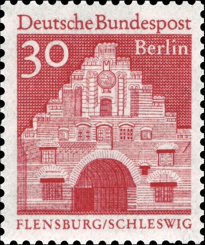 West German (Berlin) 30-Pfennig stamp depicting the <i>Nordertor</i>, ca. 1967 image. Click for full size.