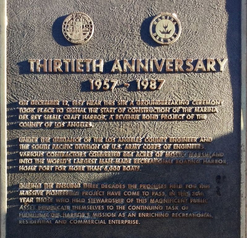 Marina Del Rey Marker. Click for full size. Marina Del Rey Marker image. Click for full size.