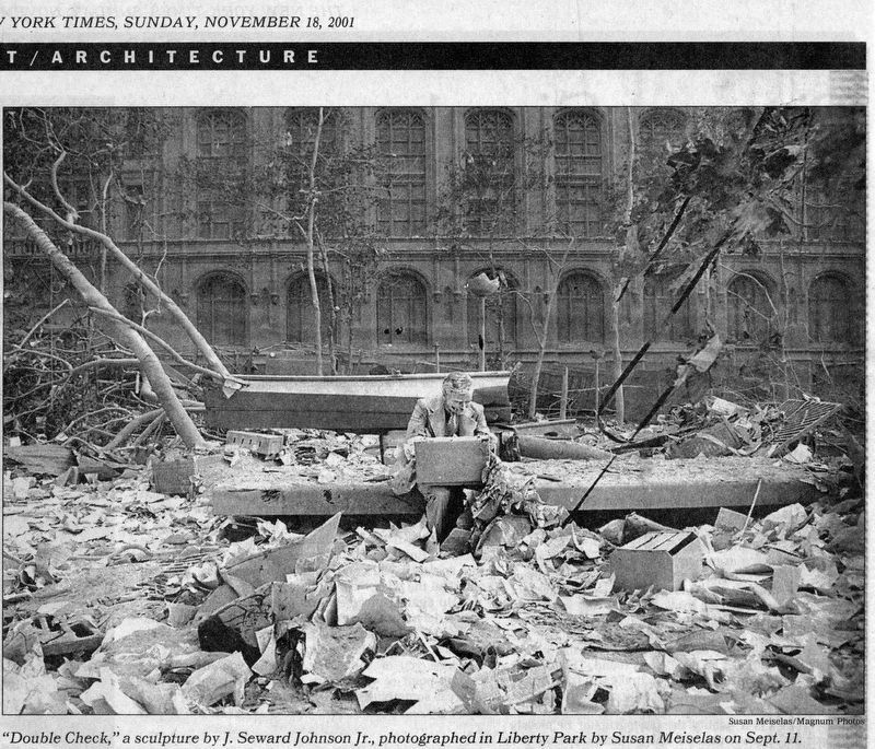 "Double Check" in Liberty Park, 9/11/2001. Click for full size. "Double Check" in Liberty Park, 9/11/2001 image. Click for full size.