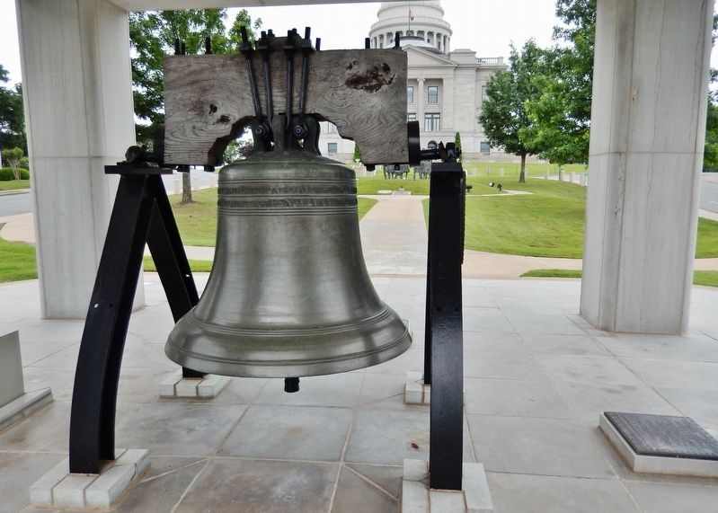 Arkansas Liberty Bell Replica & Marker (<i>marker on right; Arkansas Capitol in background</i>). Click for full size. Arkansas Liberty Bell Replica & Marker (<i>marker on right; Arkansas Capitol in background</i>) image. Click for full size.