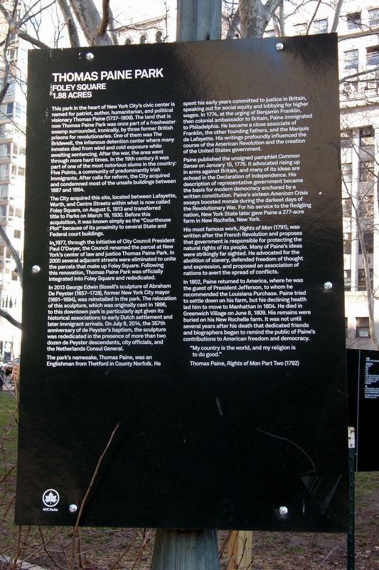 Thomas Paine Park Marker. Click for full size. Thomas Paine Park Marker image. Click for full size.