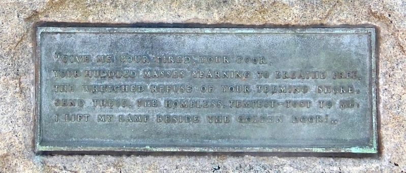 Statue of Liberty Plaque with Emma Lazarus quote (<i>mounted on pedestal below marker</i>) image. Click for full size.