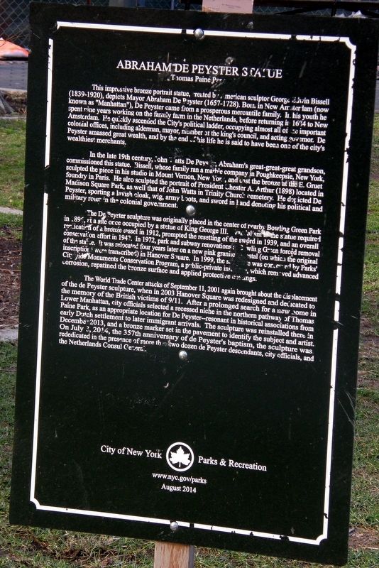 Abraham De Peyster Statue Marker image. Click for full size.