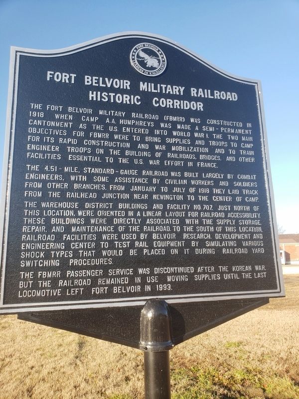 Fort Belvoir Military Railroad Historic Corridor Marker image. Click for full size.