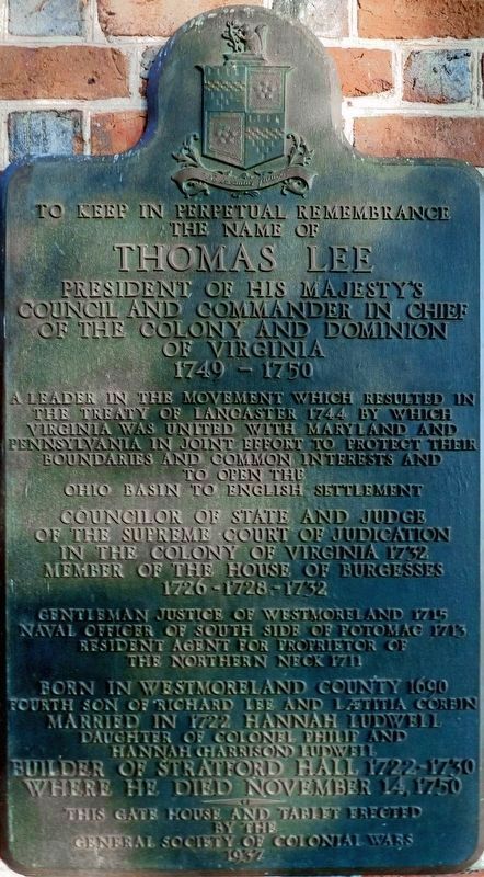 To Keep in Perpetual Remembrance the Name of Thomas Lee Marker image. Click for full size.