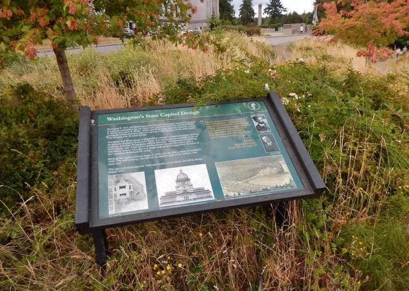 Washington's State Capitol Design Marker (<i>wide view; Washington Supreme Court in background</i>) image. Click for full size.