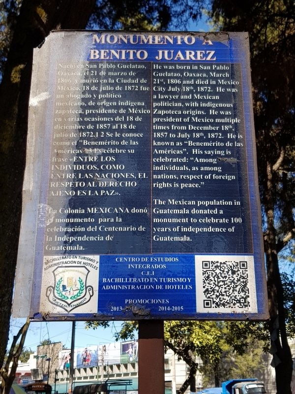 Monument to Benito Jurez Marker image. Click for full size.