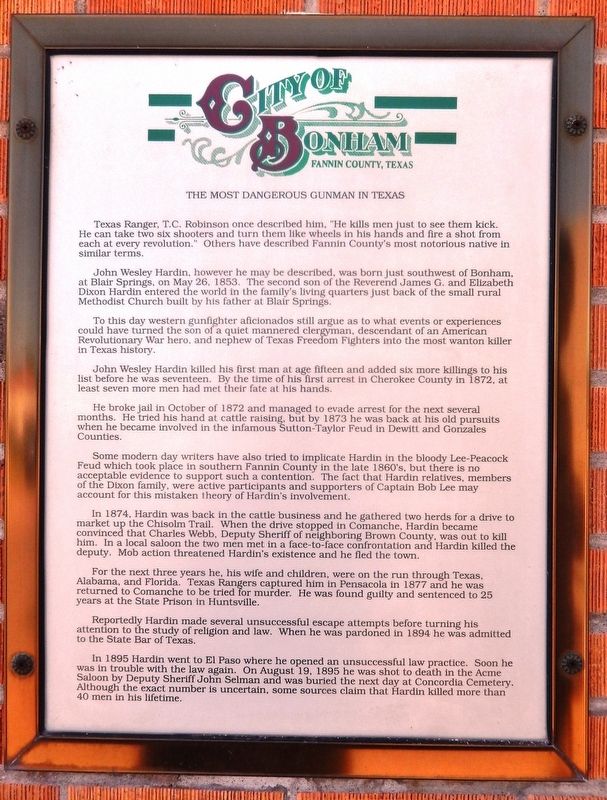 John Wesley Hardin Marker image. Click for full size.