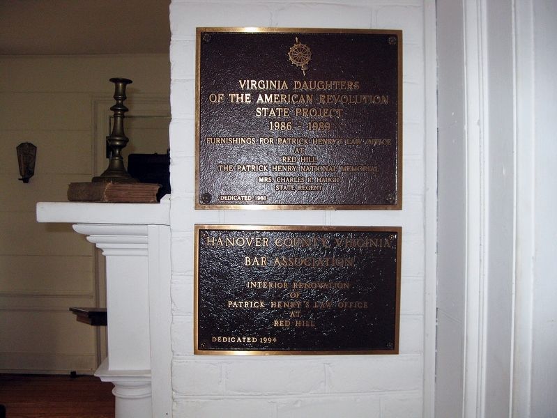 Markers inside Patrick Henry's Law Office.. Click for full size. Markers inside Patrick Henry's Law Office. image. Click for full size.