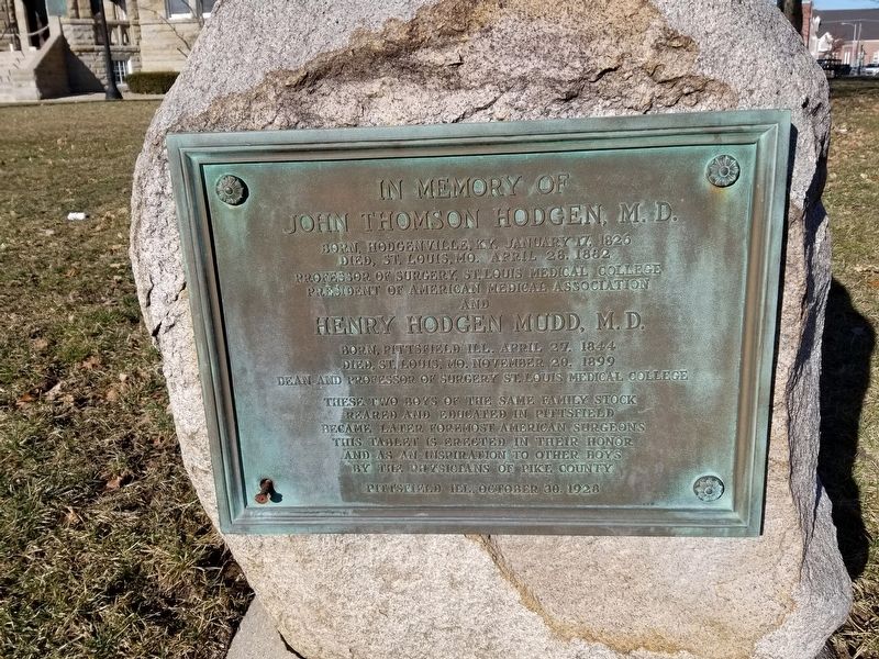 John Thomson Hodgen, M.D. and Henry Hodgen Mudd, M.D. Marker. Click for full size. John Thomson Hodgen, M.D. and Henry Hodgen Mudd, M.D. Marker image. Click for full size.