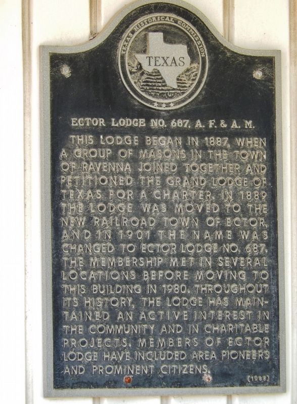 Ector Lodge No. 687, A. F. & A. M. Marker. Click for full size. Ector Lodge No. 687, A. F. & A. M. Marker image. Click for full size.