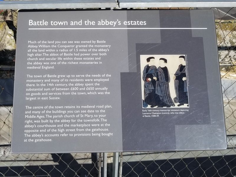 Battle town and the abbey’s estates Marker. Click for full size. Battle town and the abbey’s estates Marker image. Click for full size.