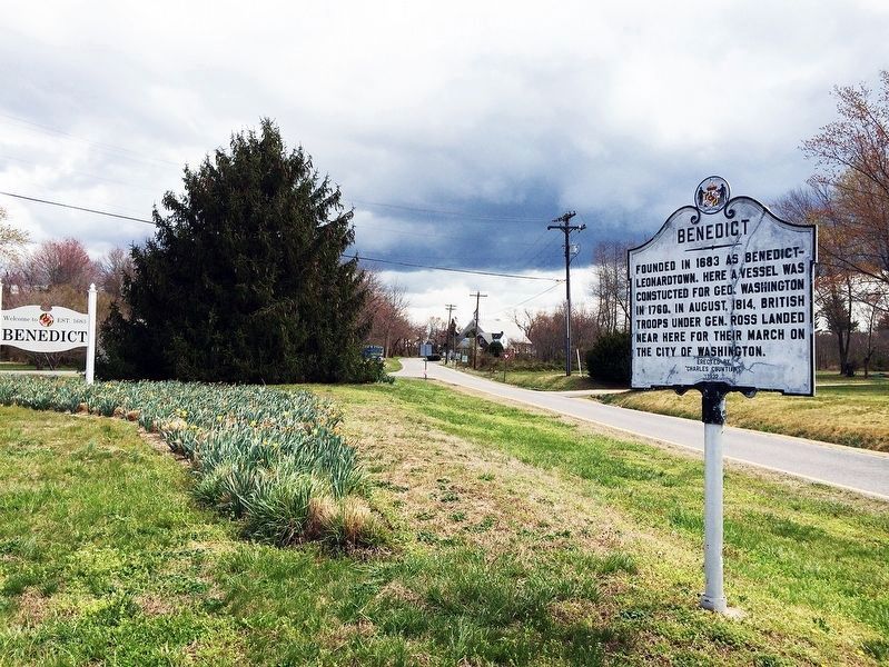 Benedict Marker and adjacent welcome sign. image. Click for full size.