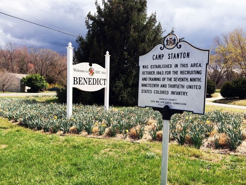 Camp Stanton Marker and Benedict Welcome Sign image. Click for full size.