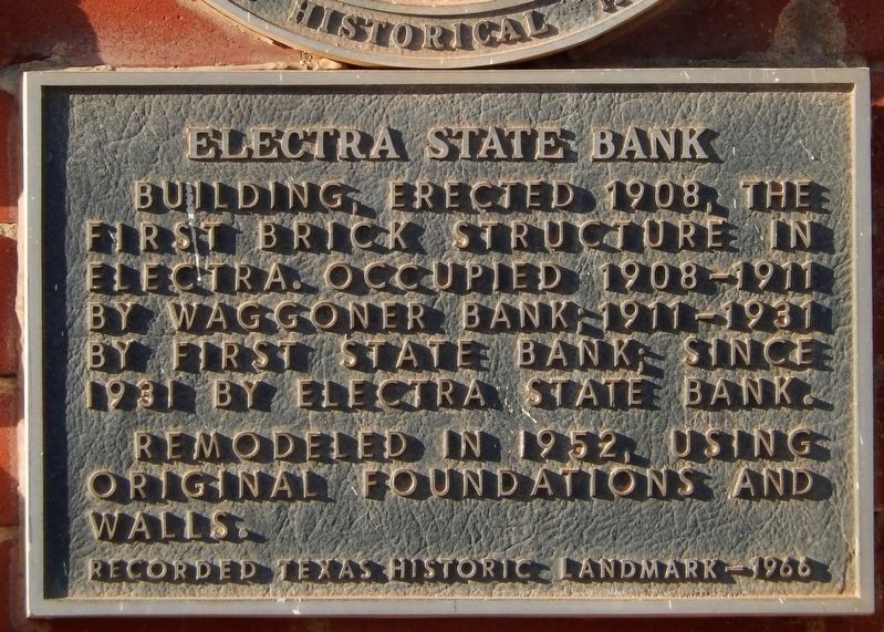 Electra State Bank Marker image. Click for full size.