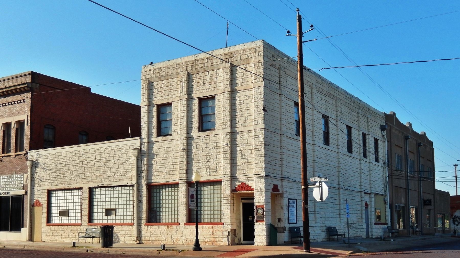 Electra State Bank Building (<i>wide view from intersection; marker visible at corner</i>) image. Click for full size.