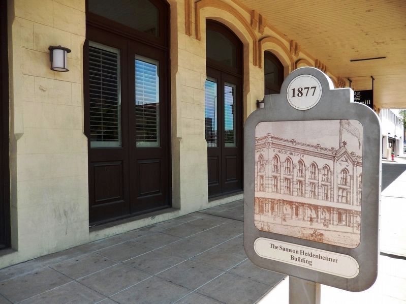 Samson Heidenheimer Building Marker (<i>wide view; side 2 shows engraving of 1877 building</i>). Click for full size. Samson Heidenheimer Building Marker (<i>wide view; side 2 shows engraving of 1877 building</i>) image. Click for full size.