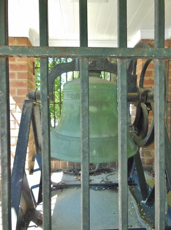 Original Romney Presbyterian Church bell (<i>on exhibit behind marker</i>) image. Click for full size.
