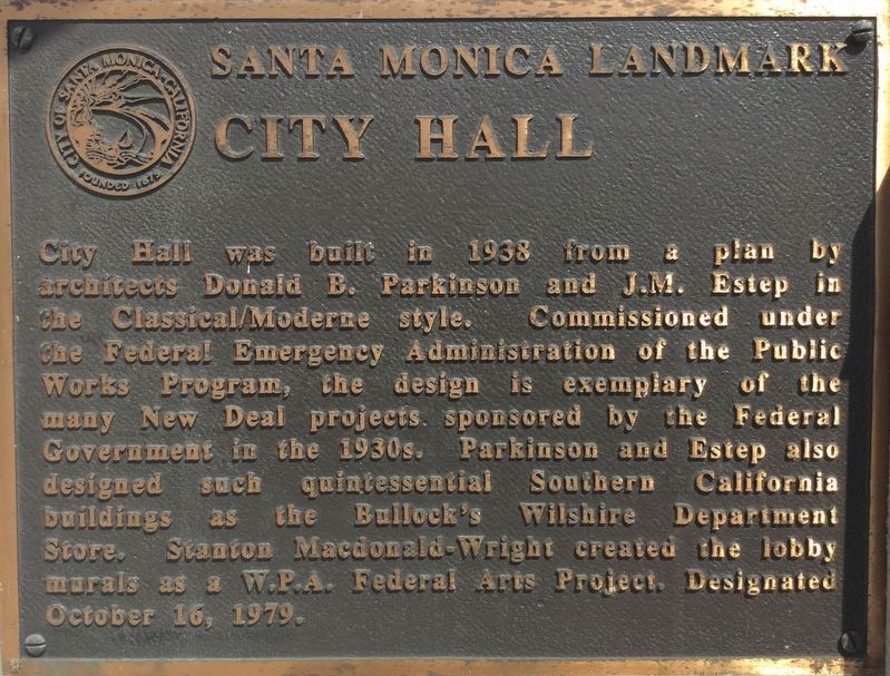 Santa Monica City Hall Marker. Click for full size. Santa Monica City Hall Marker image. Click for full size.