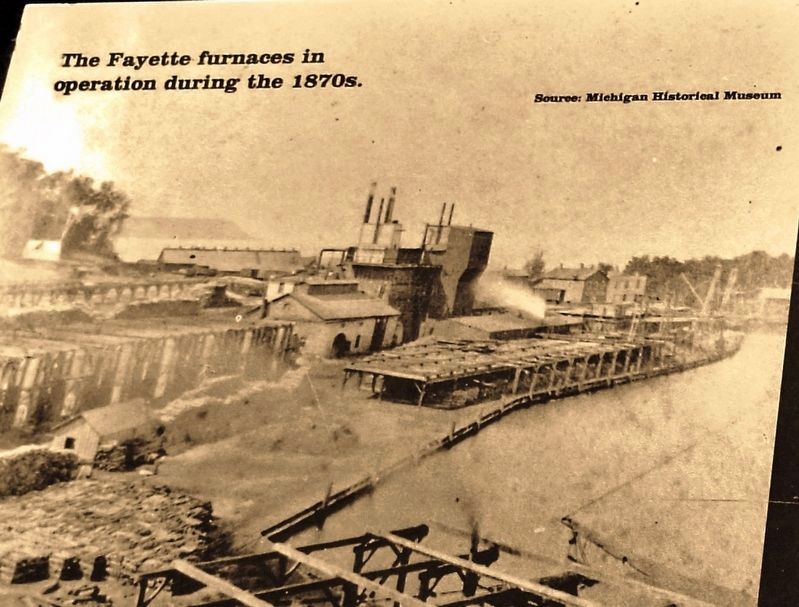 Marker detail: The Fayette furnaces in operation during the 1870s. image. Click for full size.