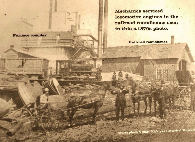 Marker detail: Railroad Roundhouse circa 1870s image. Click for full size.
