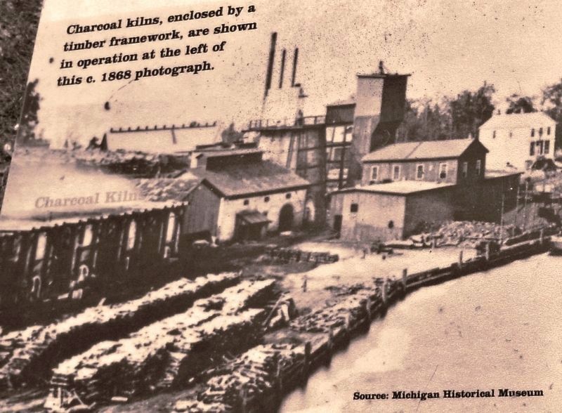 Marker detail: Charcoal kilns circa 1868 image. Click for full size.